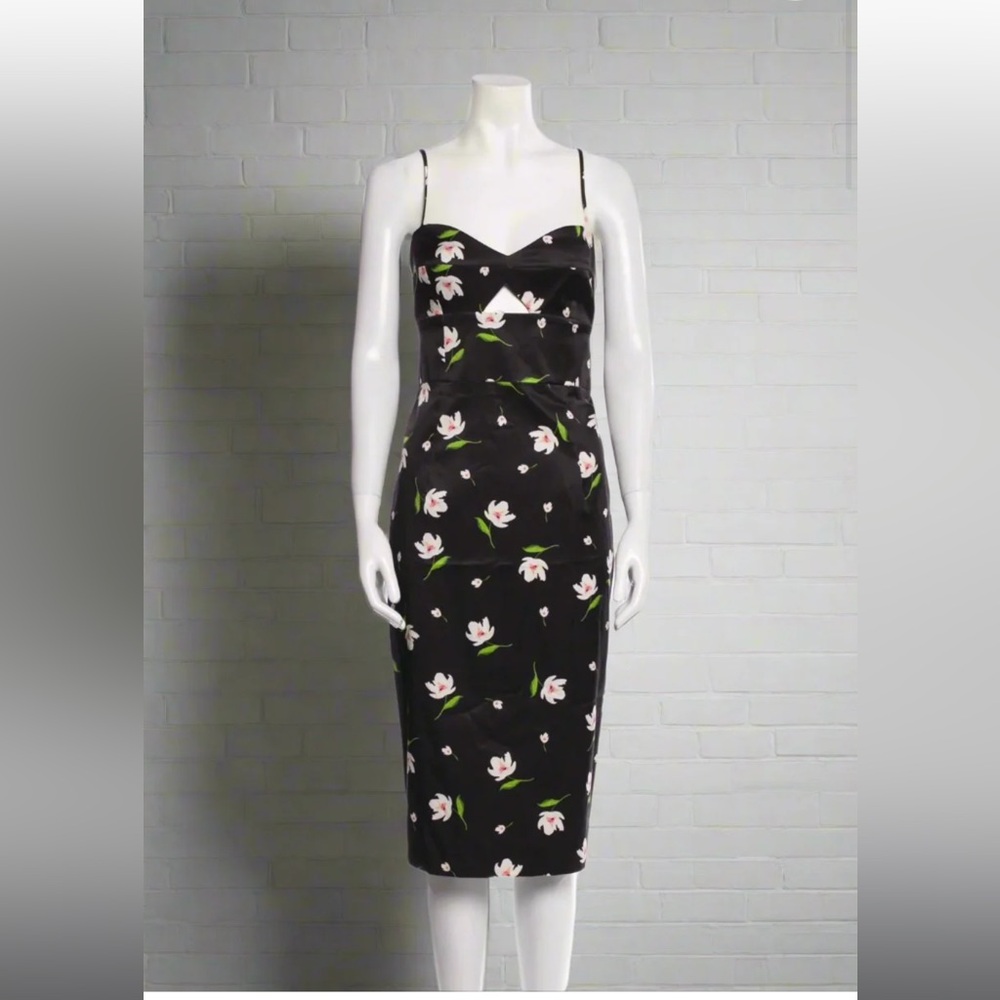 Milly 'Uma' Floral Spaghetti-Strap Midi Sheath Dress